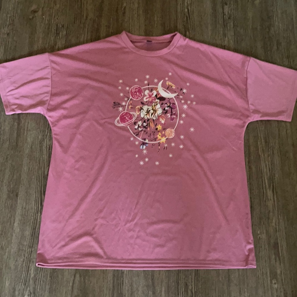 SHEIN Plus Floral & Galaxy Print Drop Shoulder Tee